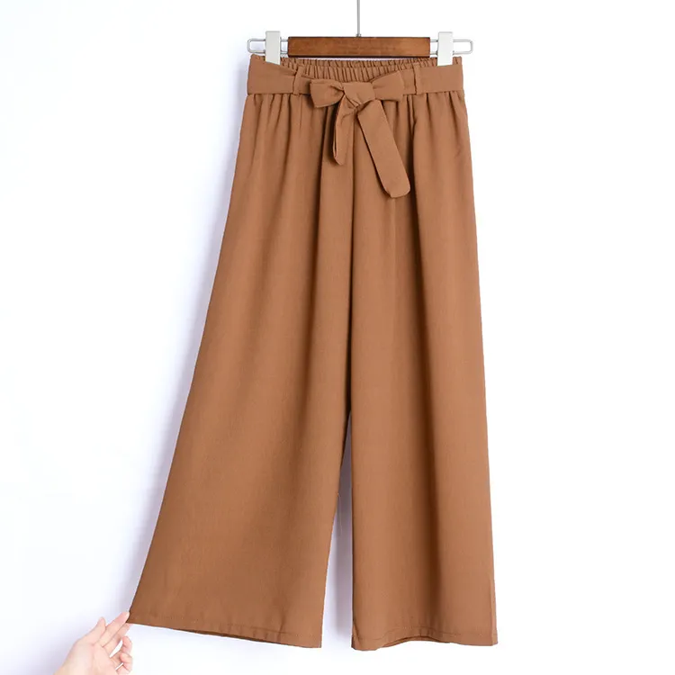 Cores altas coreanas chiffon pants de perna larga mulheres cintura elástica cintura alta cintura calça preto mulheres stretch altura cáqui calça 210319