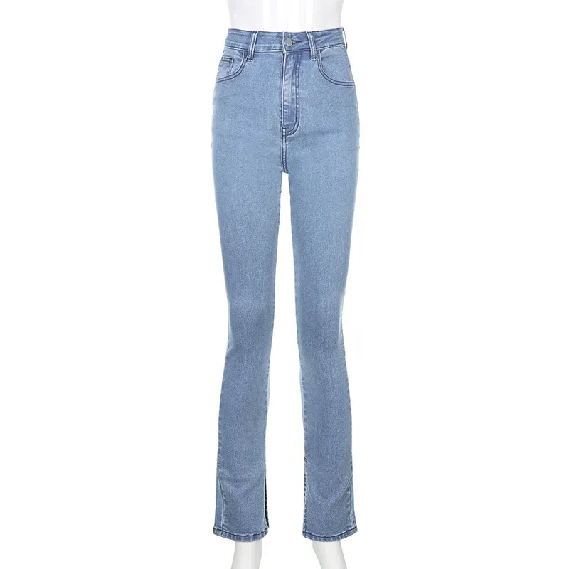 Femme taille haute moulante jean Femme fendu crayon Denim pantalon moulant pantalon évasé Donna cloche bas printemps 210517