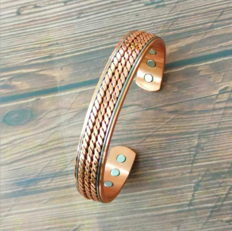 Fashion Alloy Bracelet Retro Glossy Magnet Perforated Copper Bracelet Exquisite Gifts for Men and Women Q0719