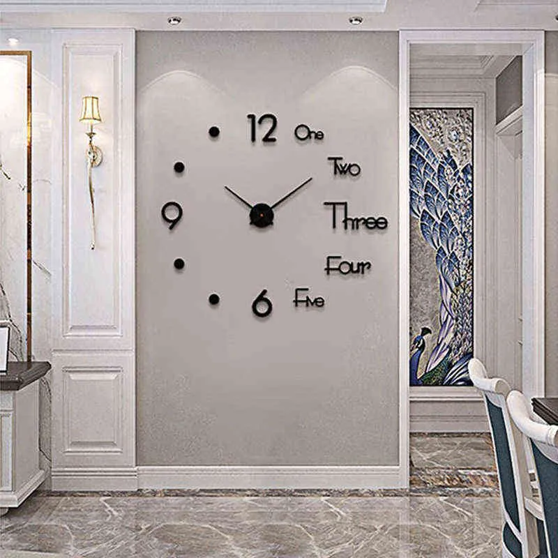 Mode Große Wanduhr 3D DIY Quarz Nadel Uhren Acryl Spiegel Aufkleber Uhren Wohnzimmer Wohnkultur Europa horloge H1230