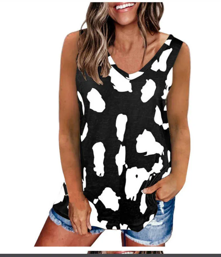 Kvinnor Sommar Casual Tank Vest Leopard Toppar Ärmlös Skriv ut Camisoles V-Neck Streetwear Plus Storlek 210526