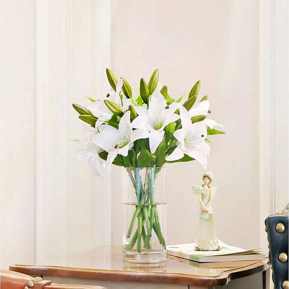 5 Pièces Maison Salon Décor Blanc Rose 30cm Real Touch En Plastique Lily Événements De Mariage Party Favor Fleurs Artificielles 210317