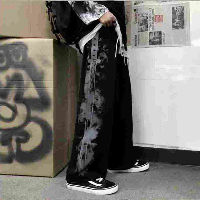 KOSAHIKI Punk Stampa Allentata Donne Pantaloni Larghi del Piedino Casual Streetwear Pantaloni Giapponesi Harajuku Hip-Hop A Vita Alta Pantalon Femme 211124