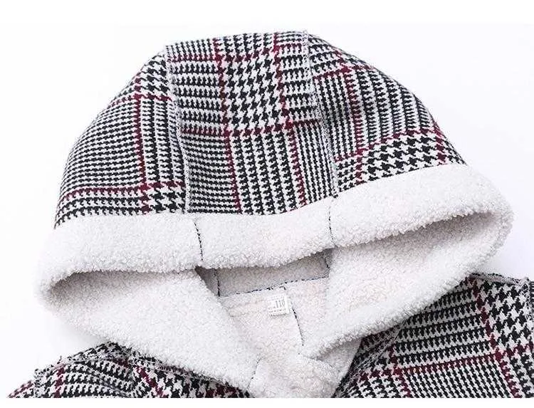 Winter Herbst Teenager Mädchen Baumwolle Gefütterte Warme Mode Wollmantel Kinder Boutique Kleidung Kinder Weihnachten Plaid Mit Kapuze Jacken H0909