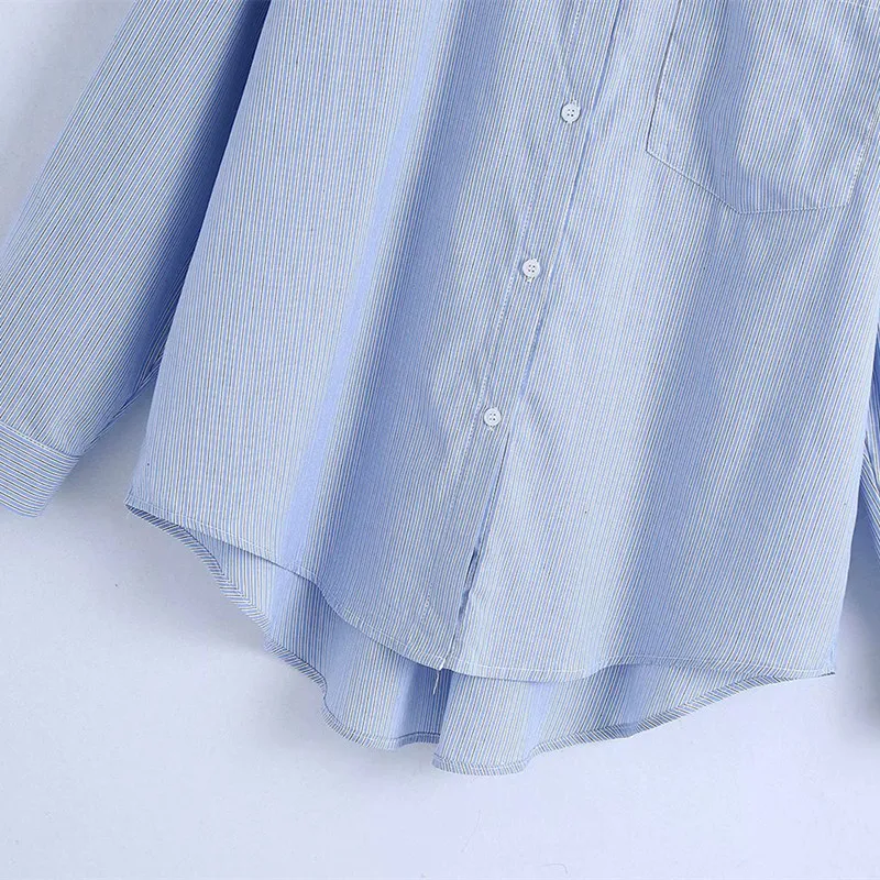 カジュアルな女性ラペルシングルブレストブラウス春秋ファッションレディースオフィス女性シャツ縞模様のポプリントップ210515
