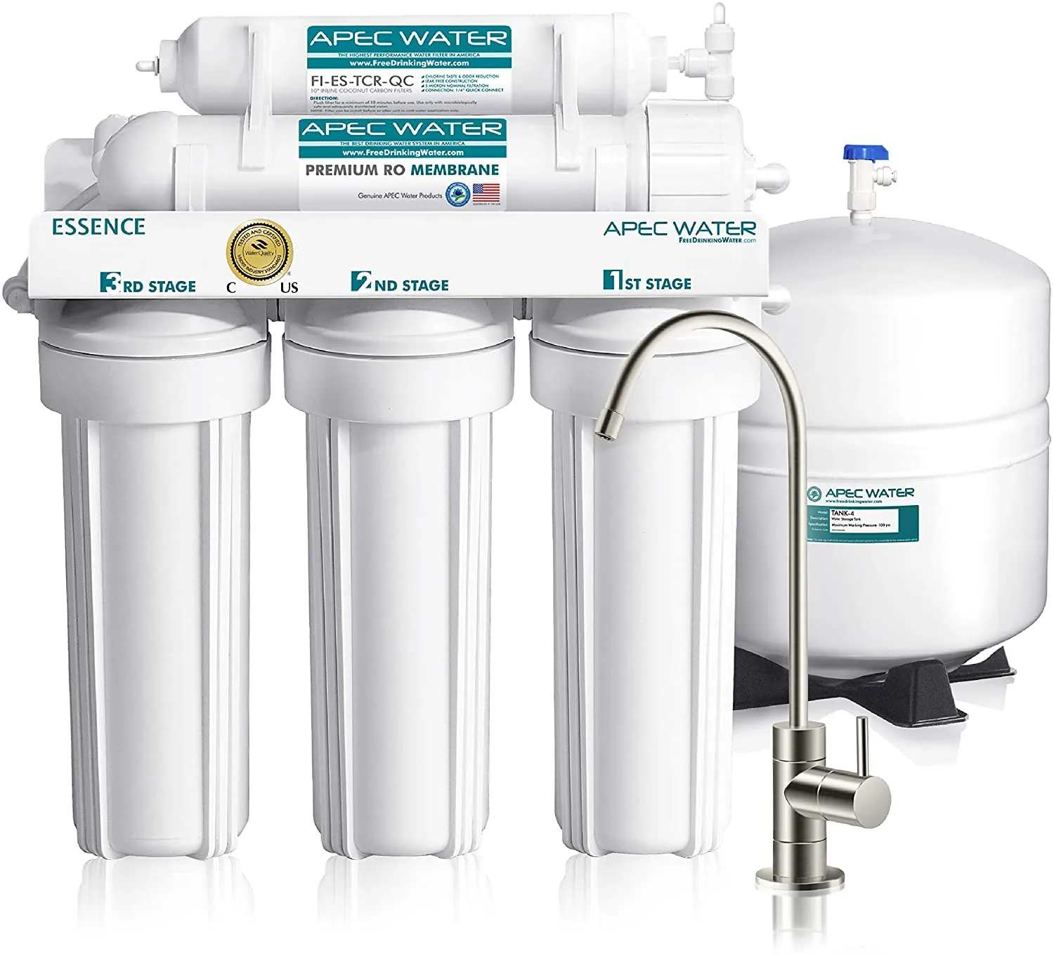 APEC Water Systems Roes-50 Essence Series Top Tier 5-Stage Certified Ultra Safe Reverse Osmosis Drink Water Filter System