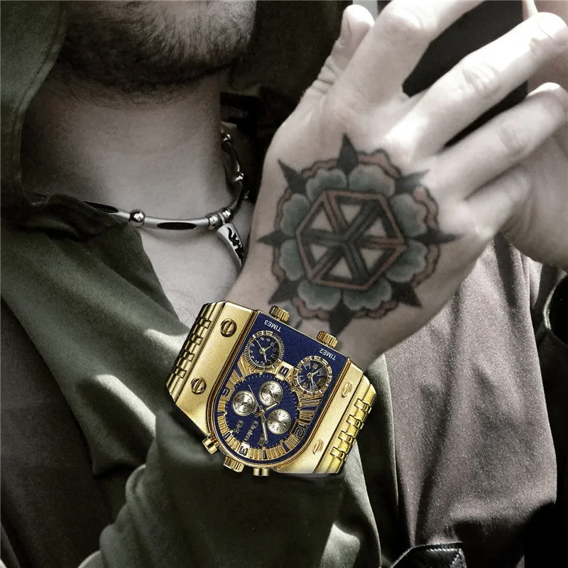 Marke Neue Oulm Quarz Uhren Männer Militärische Wasserdichte Armbanduhr Luxus Gold Edelstahl Männliche Uhr Relogio Masculino 210329285g