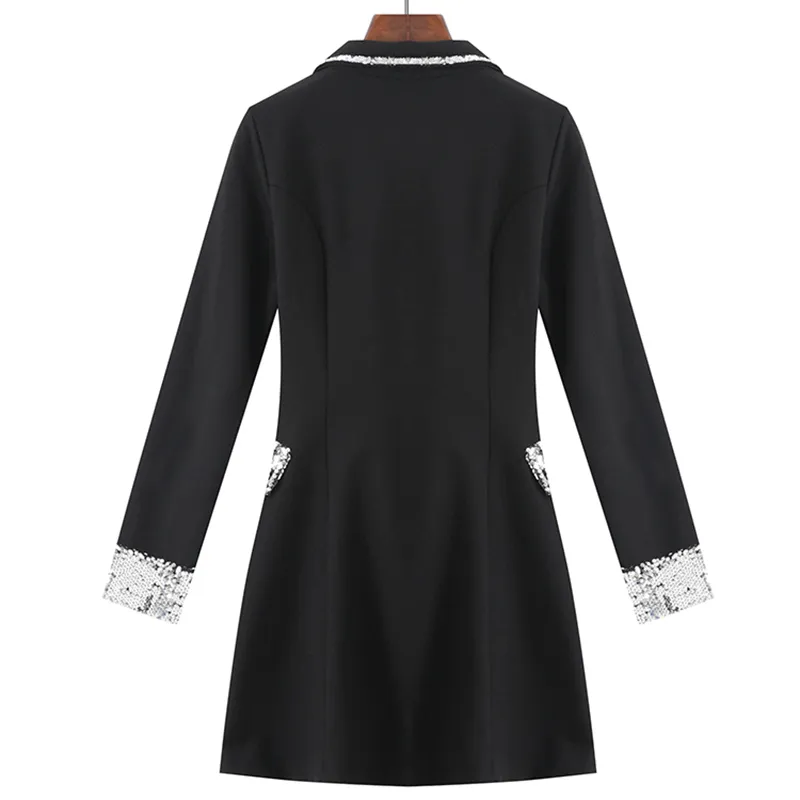 Printemps automne femmes robe Style coréen couture costume col Double boutonnage minceur à manches longues es GX707 210507