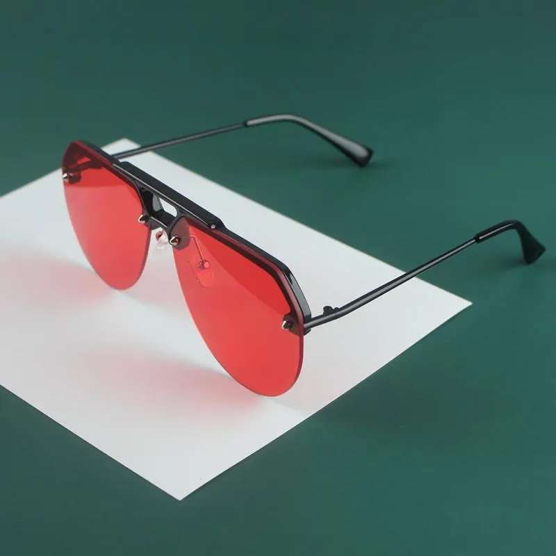 Sonnenbrille Mode Persönlichkeit Trend Halbrahmen Für Männer Und Frauen Uv400 Orange Rote Linse Schatten 6 Farben220t
