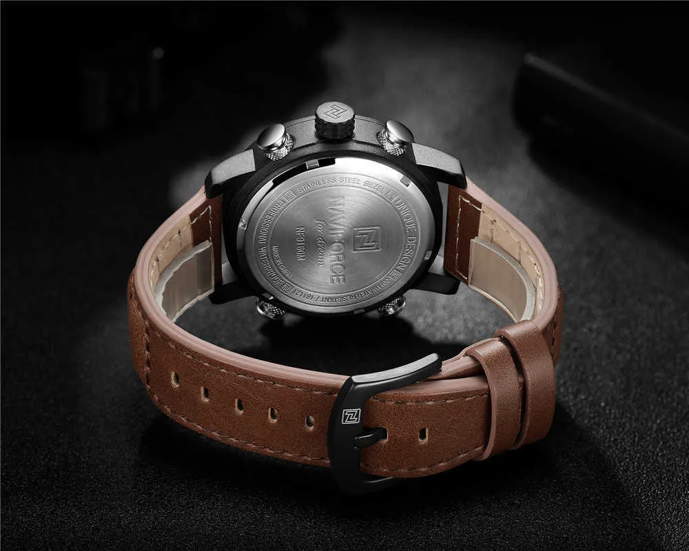 NAVIFORCE Mens Watches To Luxury Brand Men Leather Sports Watches Men's Quartz LED Digital Clock Waterproof Military Wrist Wa251b