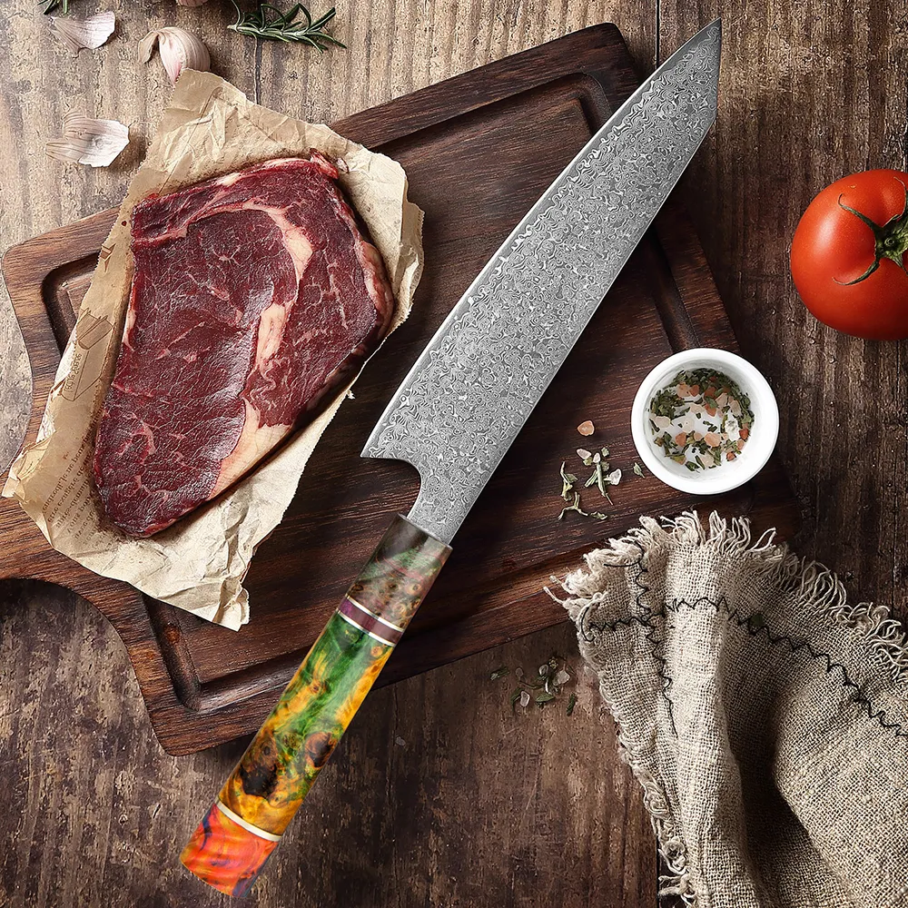 XITUO Coltelli da chef da 8 pollici ad alto tenore di carbonio VG10 Coltello da cucina giapponese a 67 strati Damasco Coltello Gyuto in acciaio inossidabile Coltello stabile in legno rotondo