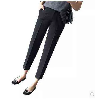 Printemps et automne pantalons décontractés noir taille haute costume mince femmes baril droit lâche hiver 211124