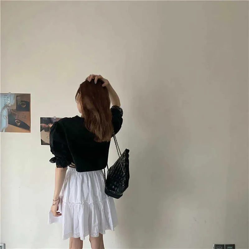 Vintage marszczyki koronkowe mini spódnica kobiety biała wysokiej talii plisowana spódnica harajuku koreańskie gotyckie ubrania krótkie spódnice 210619