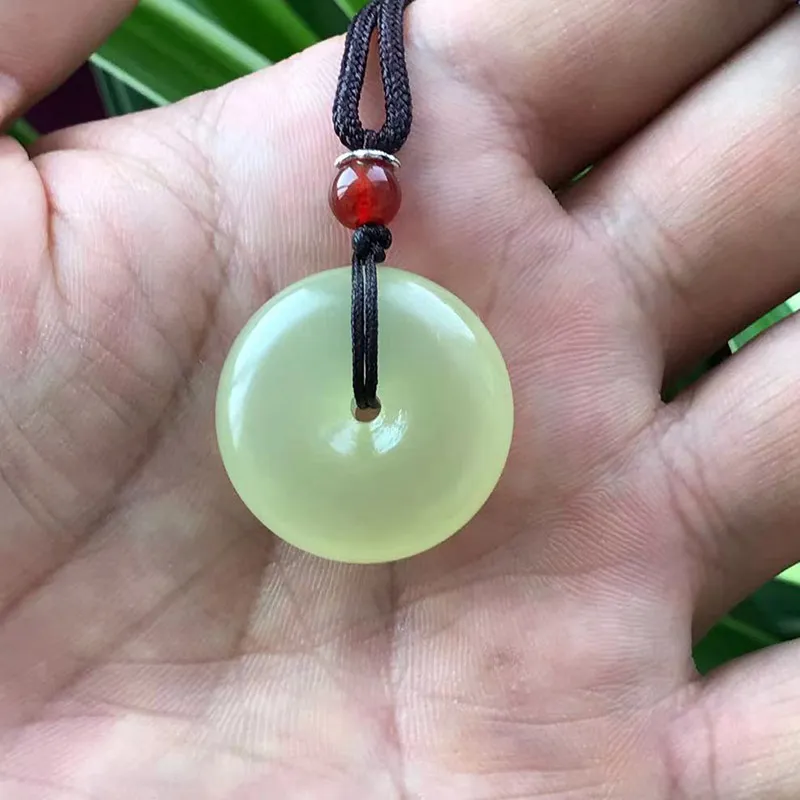 Livraison directe XinJiang Jade bouton de sécurité pendentif chinois Jade PingAnKou amulette collier avec chaîne pour hommes femmes