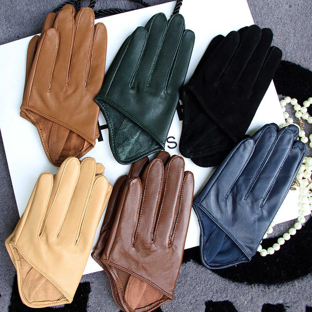 Men's Half Palm Gloves Real Leather Color Patent Leather Glove Fashion Stage Men's Motorcycle Gloves Sheepskin Customization New H1022