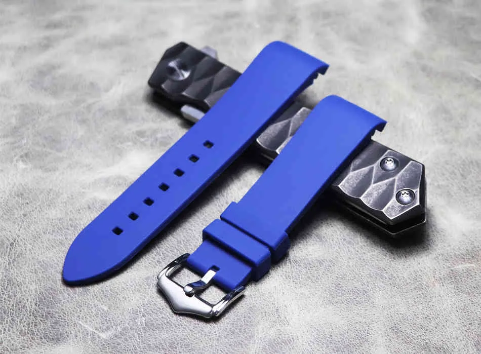 Bracelet en caoutchouc de Silicone 18 19 20 2122mm, bracelet de montre de sport, extrémité incurvée, bouche d'arc noir, accessoires étanches