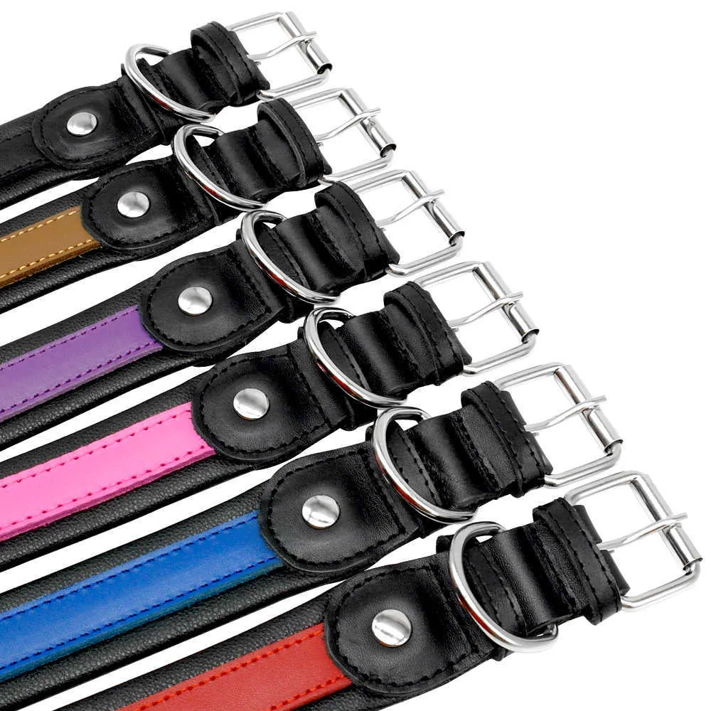 Spersonalizowany skórzany kołnierz Dostosowany Grawerowane Pet Big Dog Bulldog Collar wyściełane dla średnich dużych psów Perro Pitbull 210729