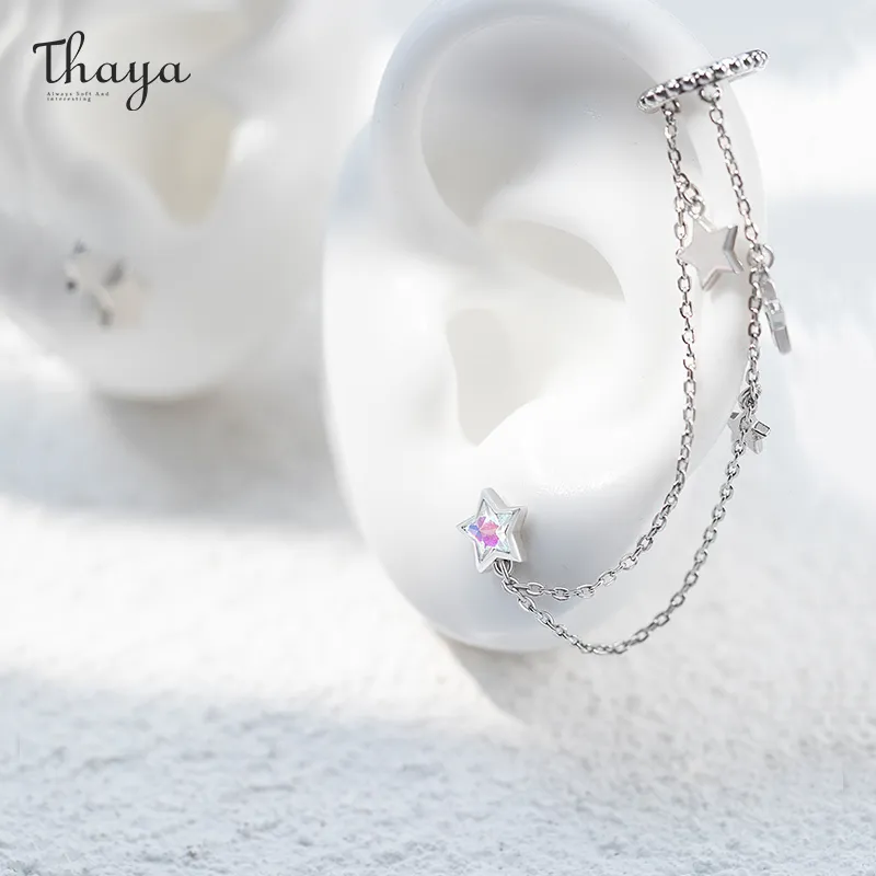 Thaya Silver Color Star Danghing Enring for Women with Chain Light Purple Crytals arocrings عالية الجودة مجوهرات راقية أنيقة 220214305d