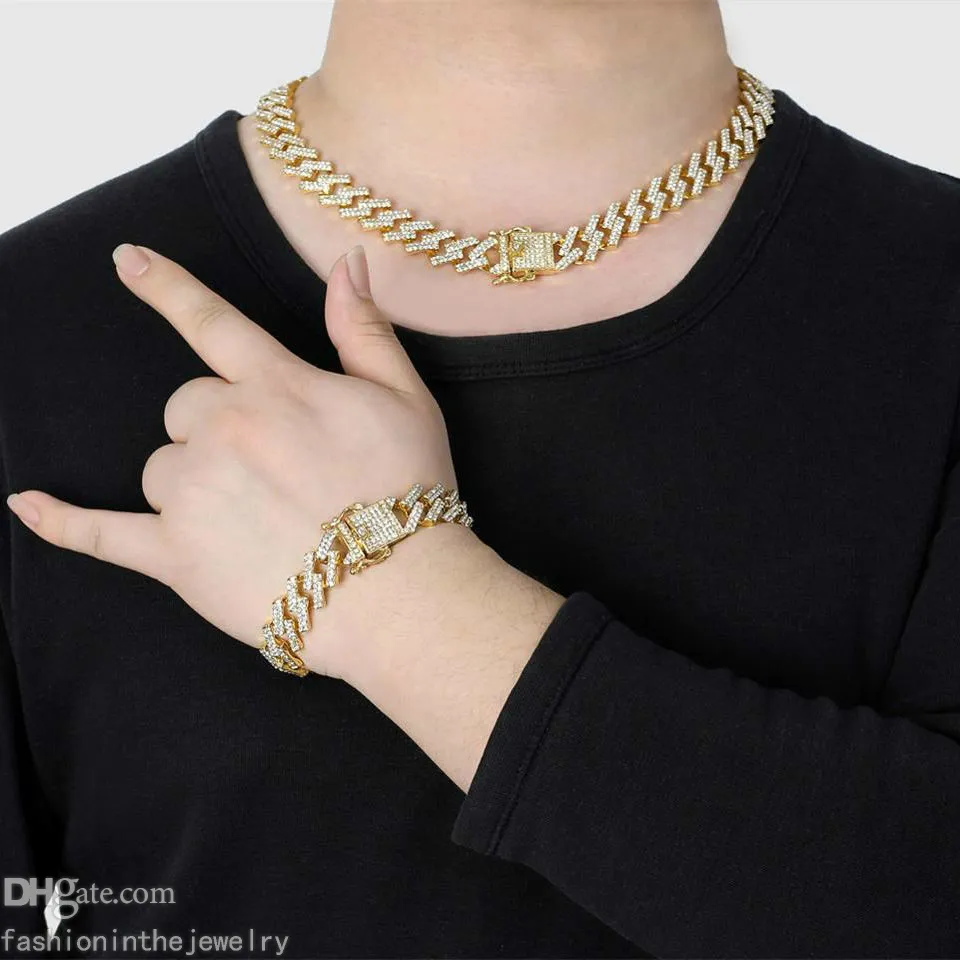 Kedja män halsband designer smycken lyx mode guld silver halsband och armband set miami hiphop för män kvinnor is ut cha257h