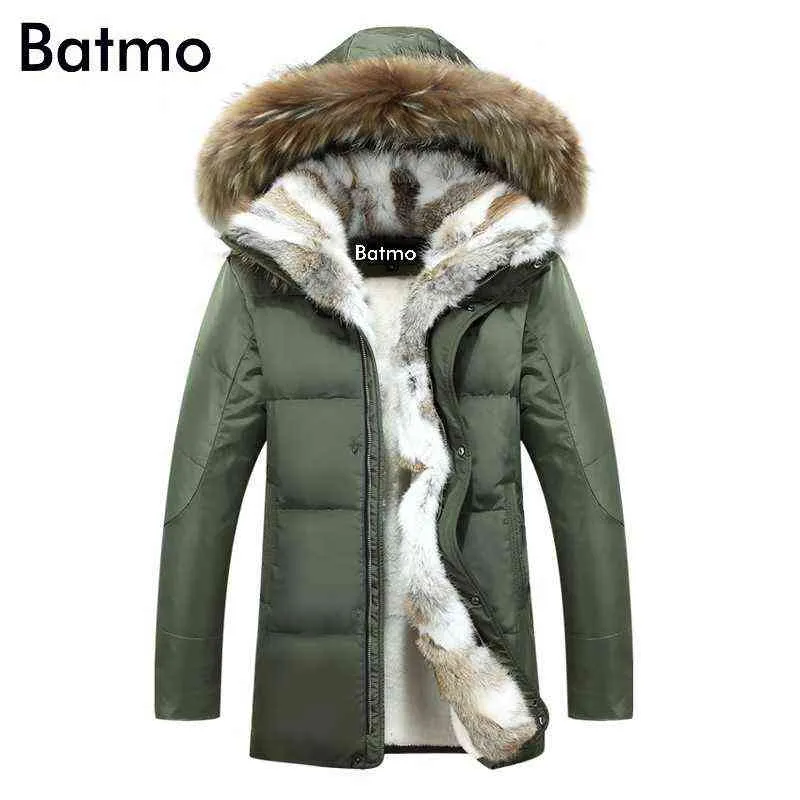 Batmo Vinter Högkvalitativ Duck Down Jacket Män Coat Parkas Tjock Liner Male Varm Kläder Kanin Fur Collar, Plus-Storlek 828 211110