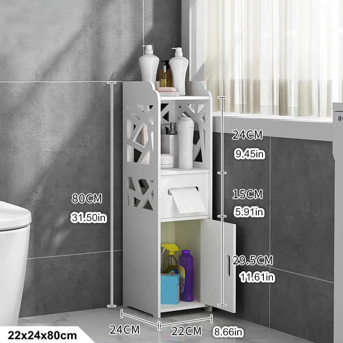 Petite armoire de plancher d'angle de rangement de salle de bain avec portes et étagères, meuble de vanité de toilette mince, organisateur d'évier de bain étroit 210705