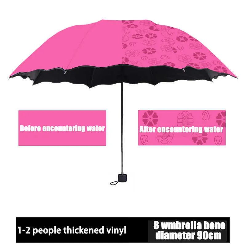 Ombrelli portatili da donna Enti-flower a 3-pieghevoli in cambi d'acqua cambia colore anti-uv sole / ombrello da pioggia TI99 210817