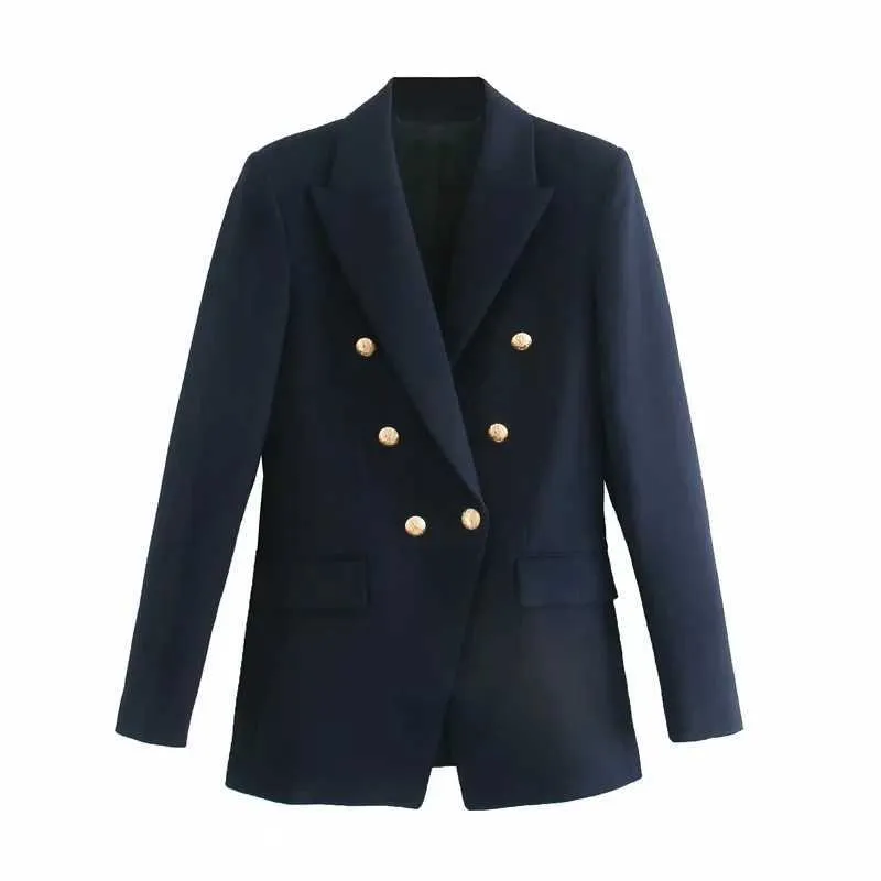 ZA moda donna con bottoni in metallo blazer cappotto vintage manica lunga posteriore prese d'aria capispalla femminile top chic 211019