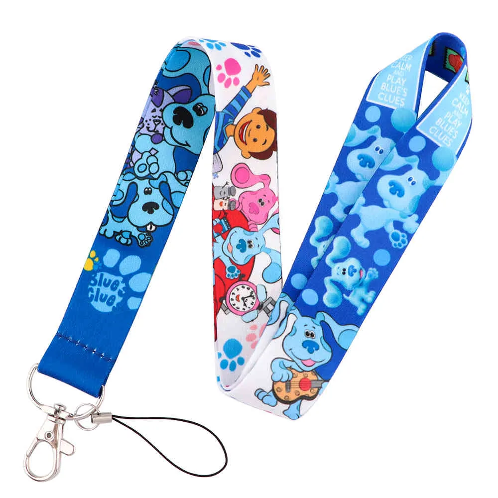 J2784 Cartoon Blue Dog Pattern Lanyard Keychains Accessory For Mobile Phone USB Badge Holder Key Straps Tags Neck Rope