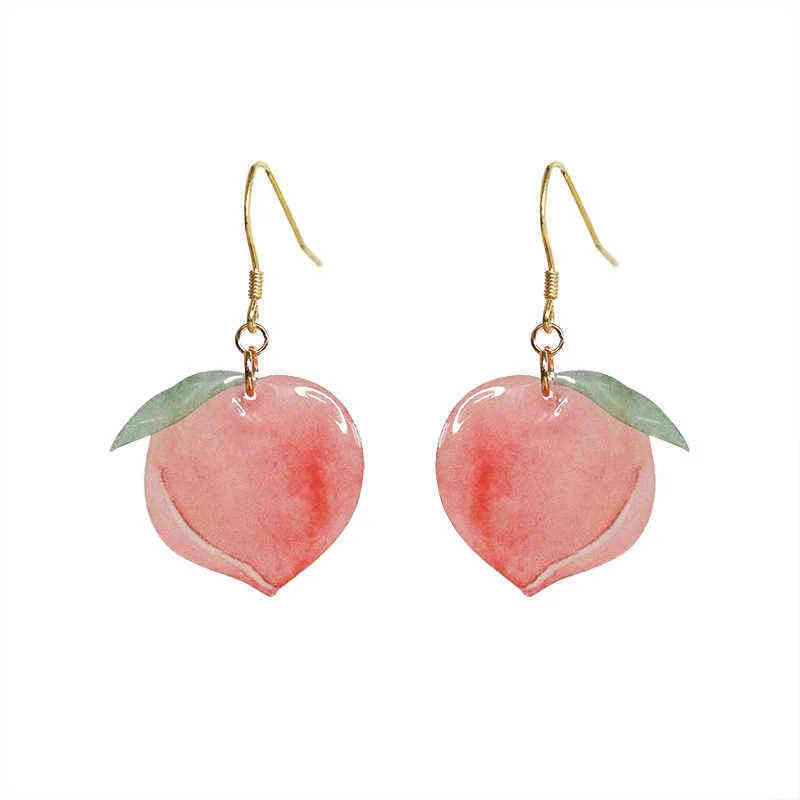 2021 Summer Hot Korean Acrylic Trendy Pink Peach Drop Earrings For Women Girls Cute Sweet Jewelry Gift Fashion Fruit Oorbellen G220312