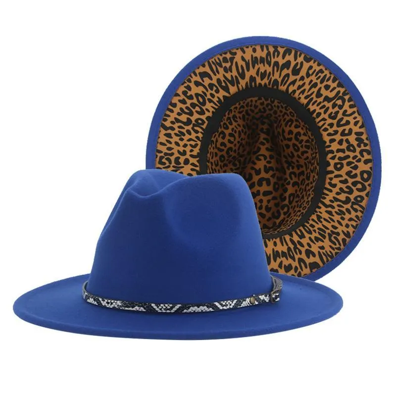 Chapéus de borda larga para mulheres Fedoras chapéu feminino leopardo patchwork Panamá jazz caps homens vintage casual casamento sombreros de mujer