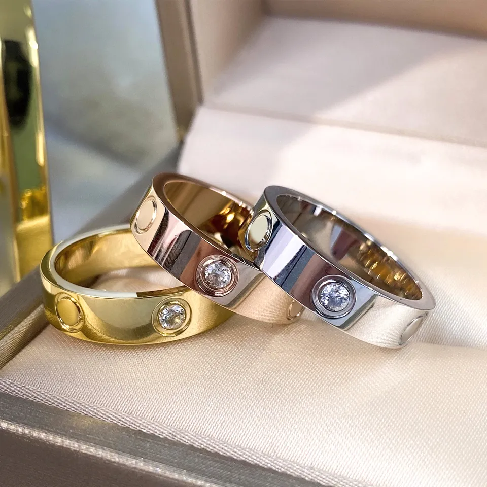 Pierścienie miłosne damskie obietnicy Pierścień Para biżuterii stal nierdzewna z diamentami Casual Fashion Street klasyczny złota srebrna róża op298m