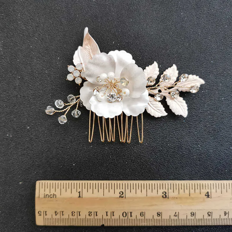 Slidma handgjorda insyly legering blomma blad kristall rhinestone brud hår kam bröllop huvudbonad hår tillbehör kvinnor smycken x0625