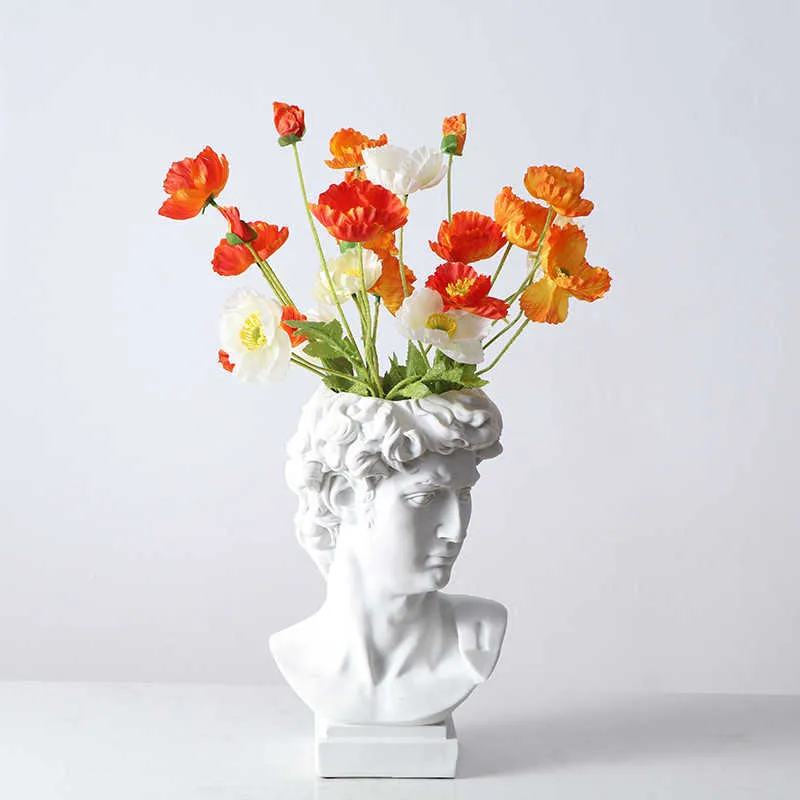 David Vase Head Porträtt Heminredning Resin Michelangelo Buonarroti Imitation Gips Living Room Plants Flower Pot Ornament R5215 210623