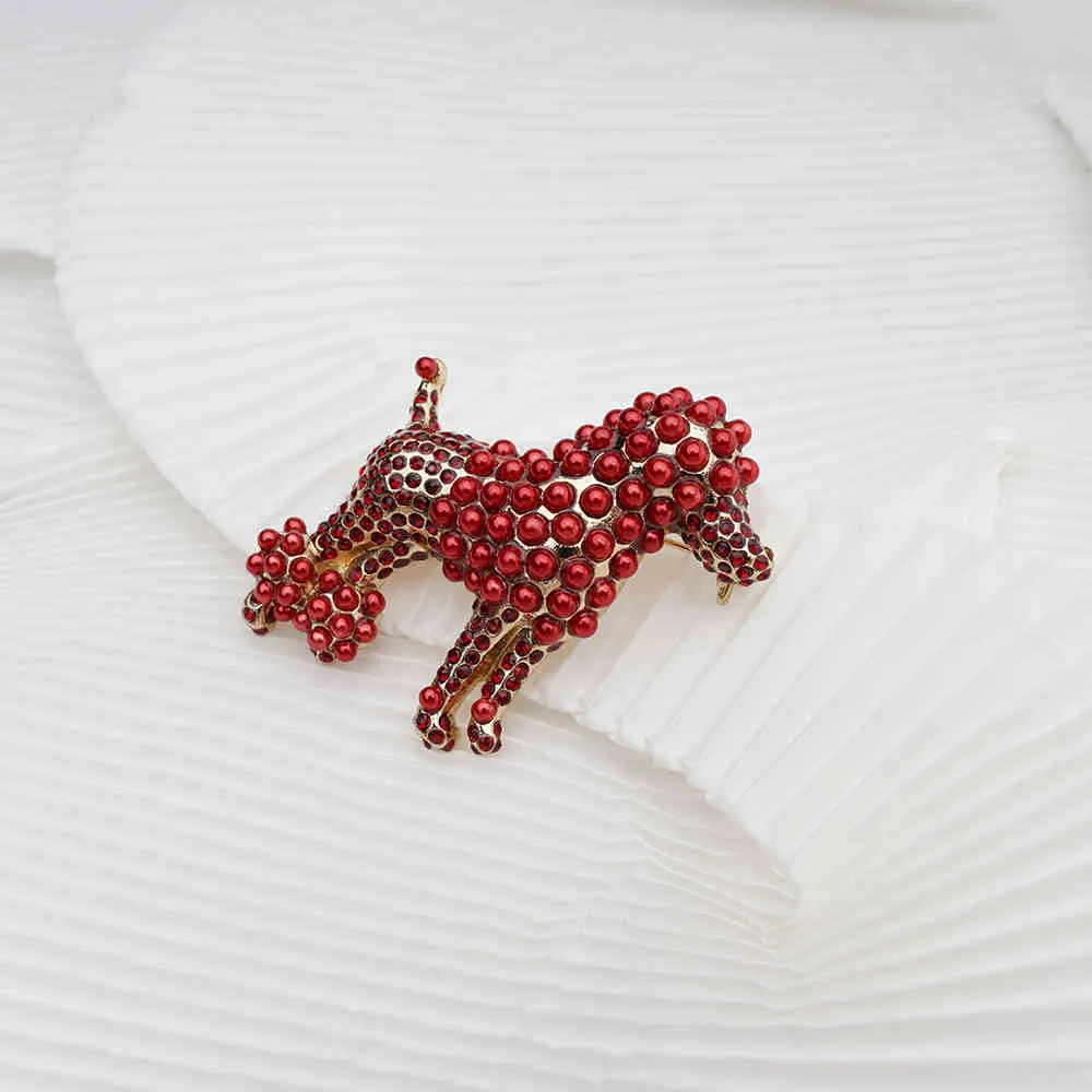 E21 Rispada à la mode plein cristal rouge mignon strass caniche chien broche broche pour femmes fille enfant cadeau
