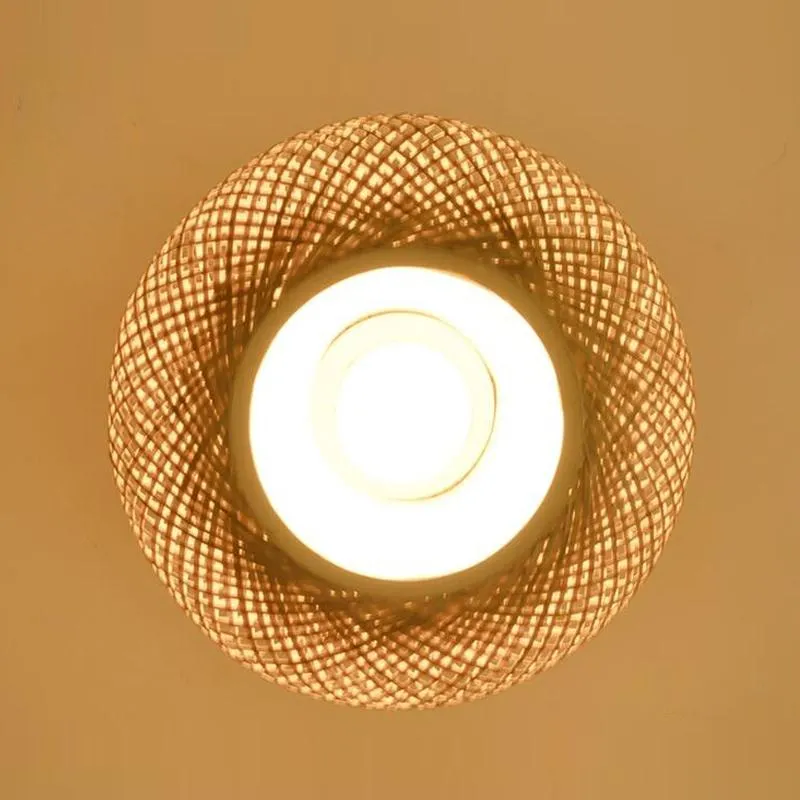 天井照明32 40 50cm竹のwicker rattan丸い織り照明器具