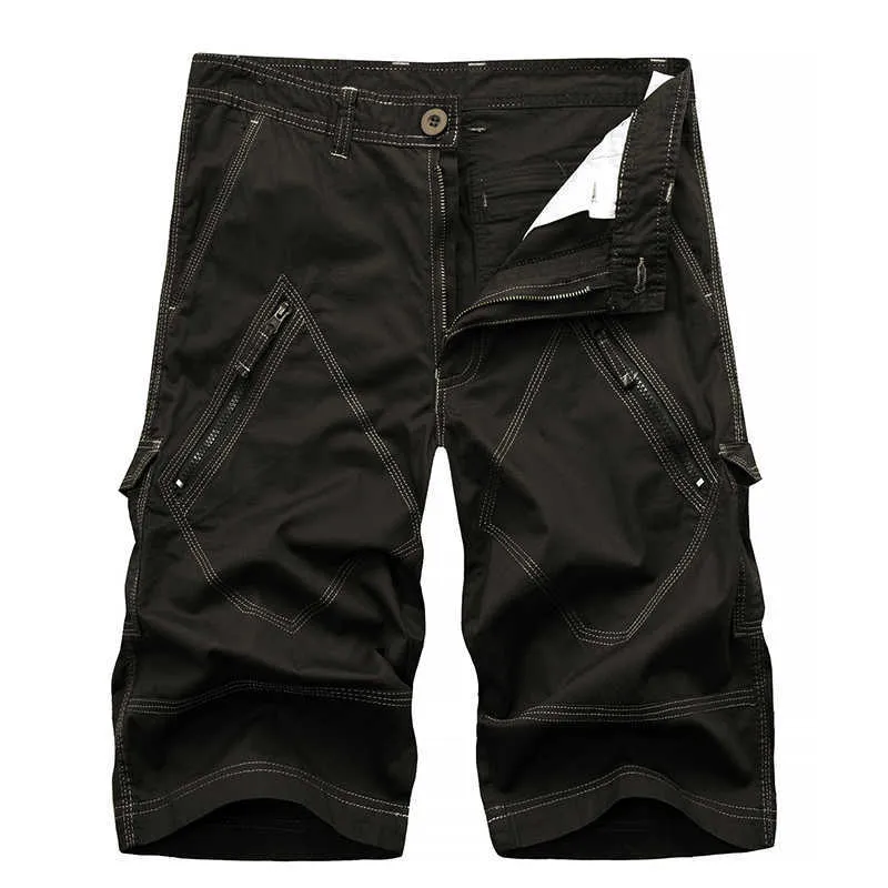 Hommes Cargo Shorts été coton genou longueur pantalon mâle pantalon décontracté mode vêtements grande taille 210806