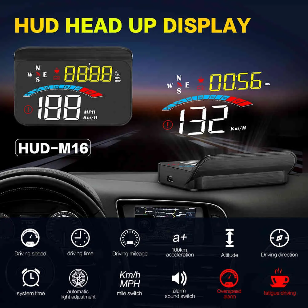 M16 Head Up Display Calibre GPS Gets Velocímetro Digital Velocímetro Velocidade Projetor de Velocidade Bússola Tensão Km / h mph para todos os carros Hot Sales