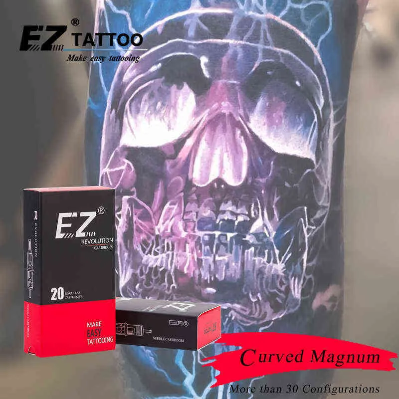 EZ Revolution Tattoo Needle Cartridge # 12 0.35 MM  #10 0.30 Long Taper Curved Magnum RM for Rotary Machine Supply 211229