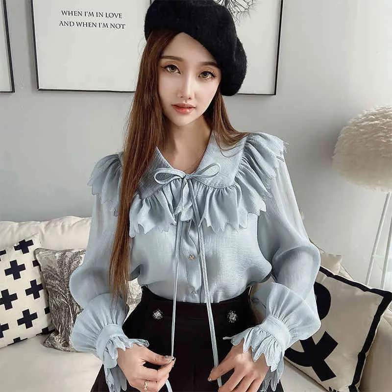 Dabuwawa Exklusive Rüschen Retro Bluse Frauen Sommer Casual Blusen Frühling Laterne Ärmel Solide Top Shirt Weibliche DO1AST054 210520