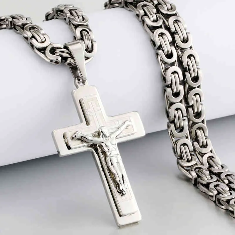 Collier avec pendentif croix Crucifix lourd, en acier inoxydable doré, chaîne Punk byzantine pour hommes, bijoux cadeaux 6895471