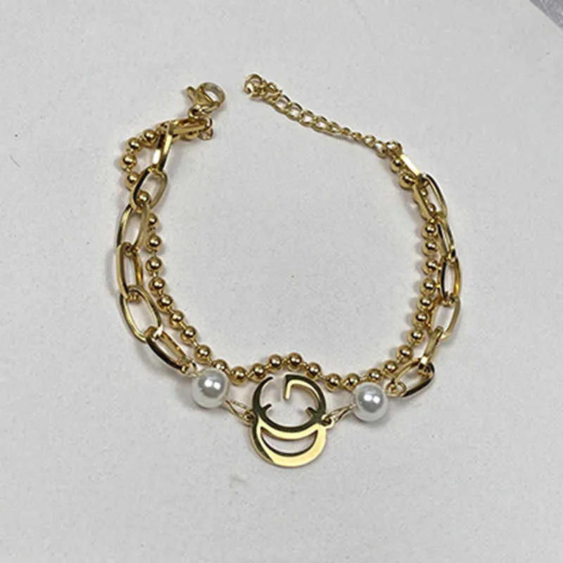 Женский браслет с жемчужным кулоном в виде смайлика и письма в стиле хип-хоп, темперамент, студенческие аксессуары для рук, золотые цепочки Bracele250q