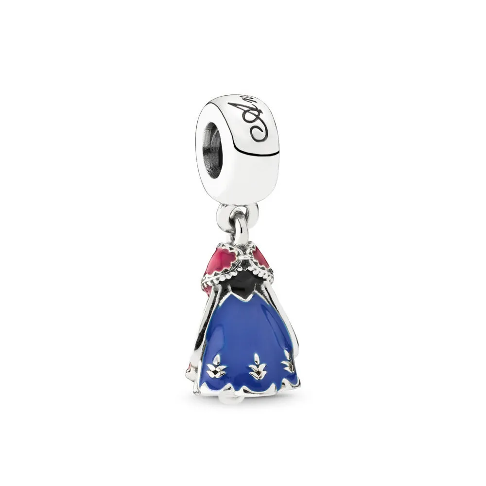 Pendentif en argent sterling 925, bijoux fins, robe de princesse en émail, breloque adaptée au bracelet pandora original, perles, fabrication de cadeaux pour femmes