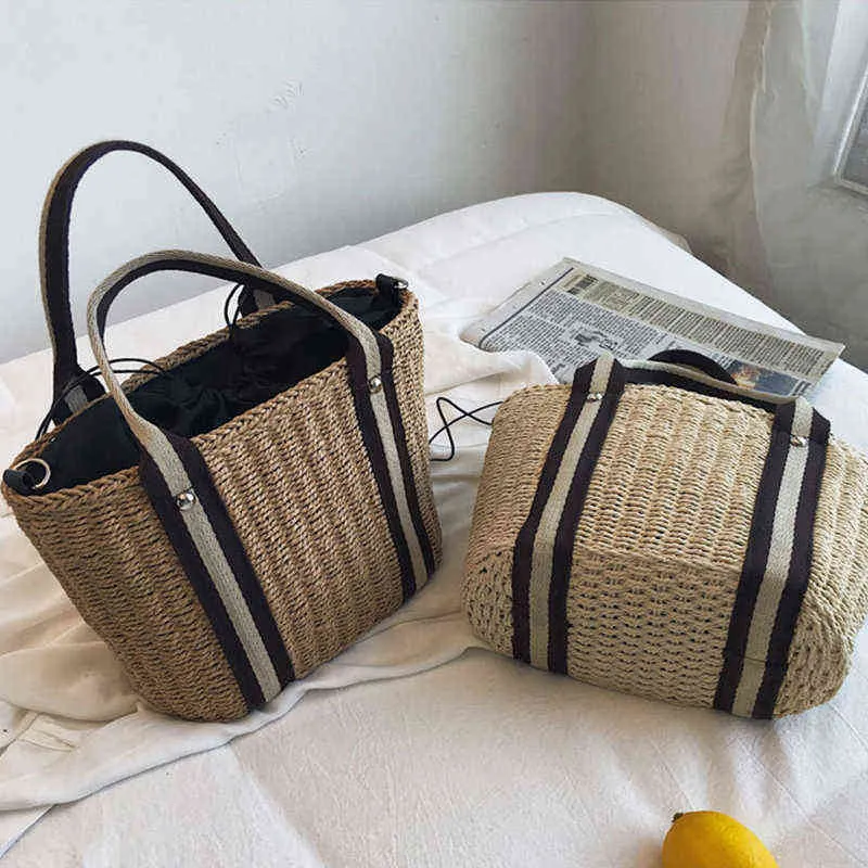 Shopping Bags Summer Handmade For Women Weaving Ladies Straw Beach Rattan Kintted Handbags Bohemia Knitted Shoulder bag220307