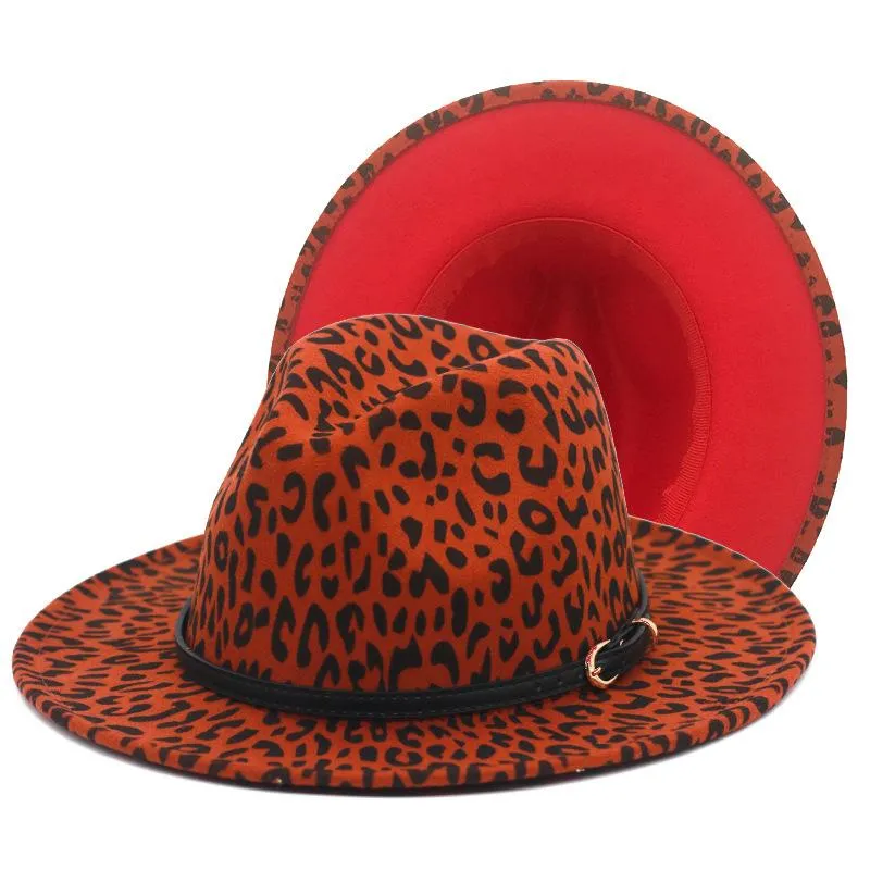 Chapeaux à large bord Fedoras Red Bottom Leapord Modèle Fedora Lady Purse Fashion Top Hat Jazz pour les femmes Felt282A