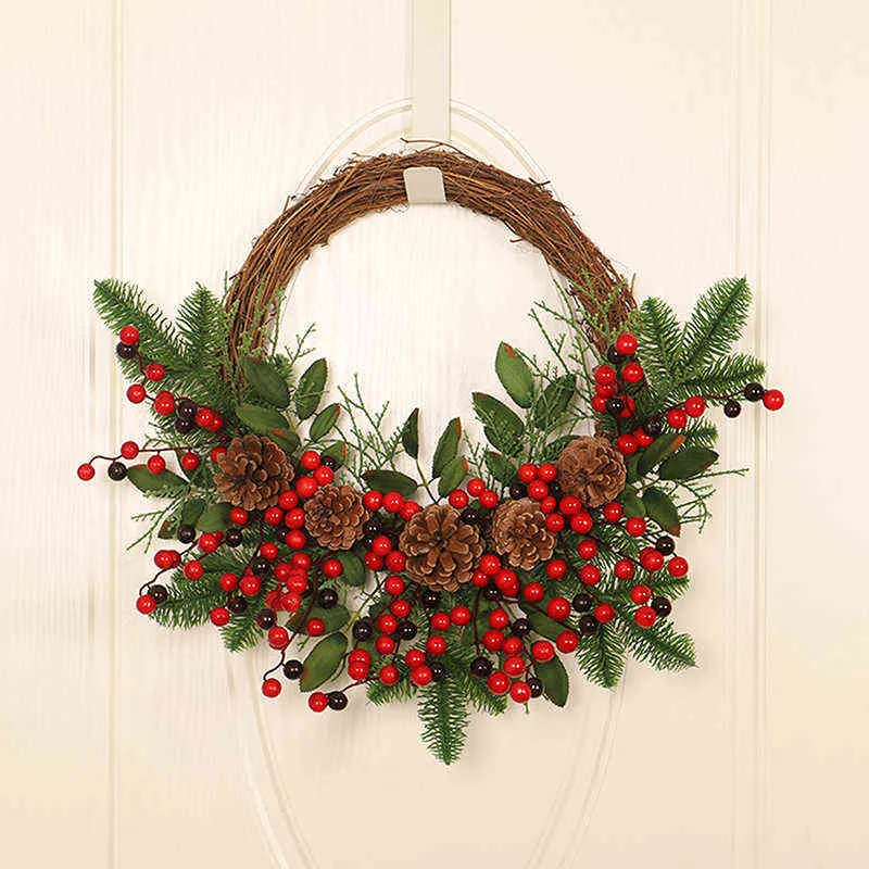 2022 Grinalda de Natal com Bow Natal Decoração Porta Pendurado Rattan Ornamento Garland Decorações de Xmas Decoração 211104