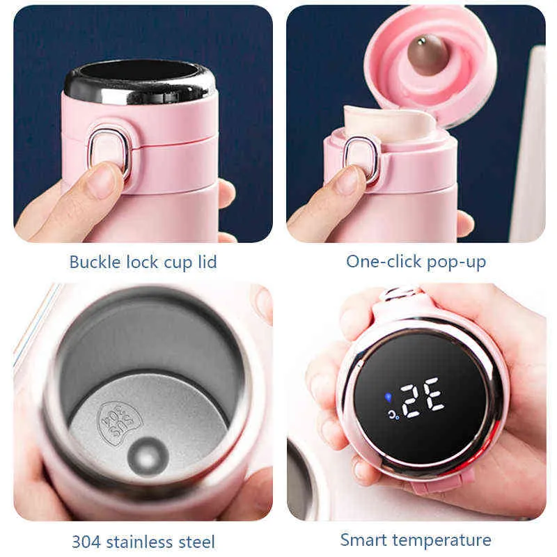 Acier inoxydable Smart Thermos Affichage de la température Flacons à vide Tasse à café Thé Lait Thermo Bouteille Eau 211109