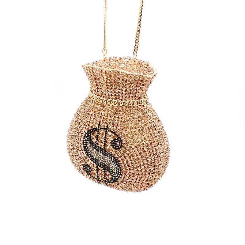 EST Luksusowe Kobiety Wieczór Party Designer Funny Rich Dolar Hollow Out Crystal Sprzęgła torebki Money Bag 210823