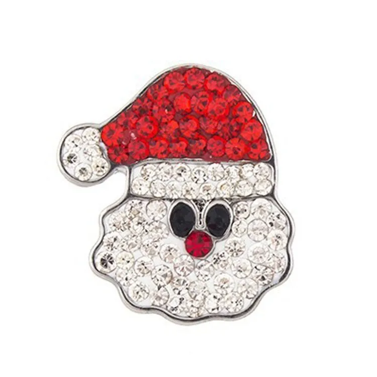 12st S Santa Claus Christmas Rhinestone DIY 18mm Snap Button Fit Metal Charm Armband Jewelry205G