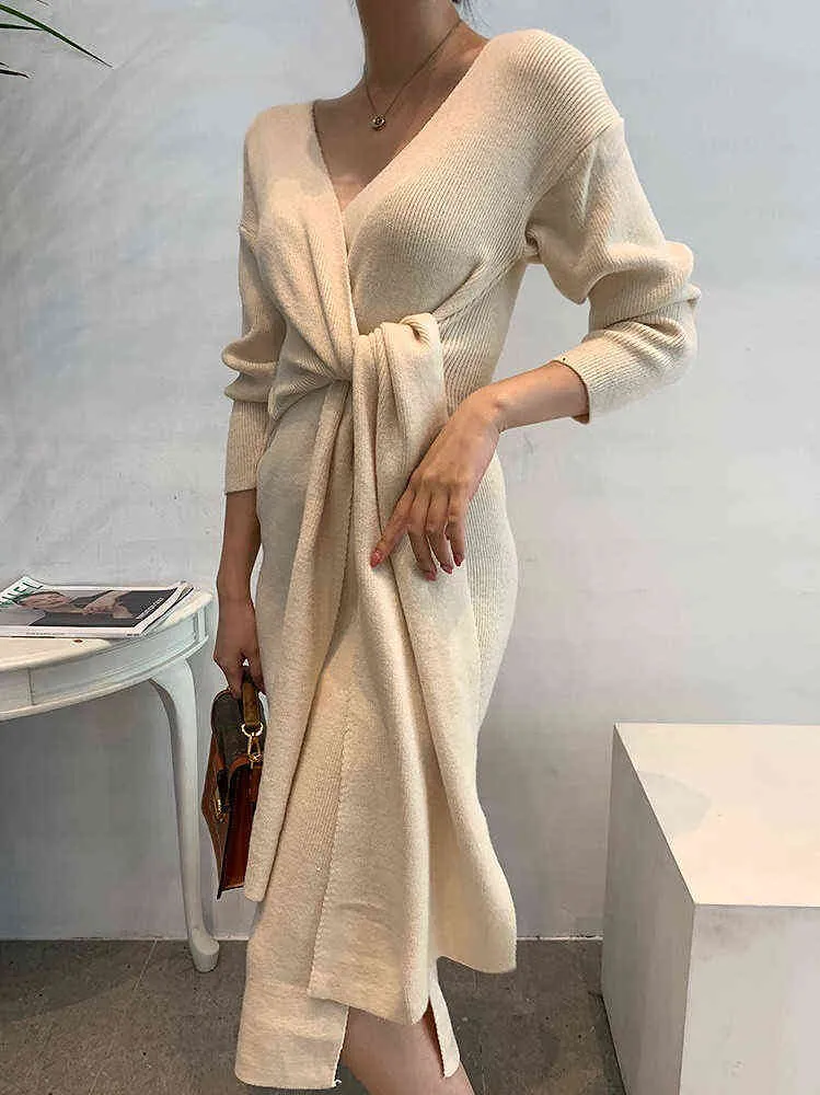 Chaud tricoté Style coréen automne solide robes pull épais 2021 hiver Pollover robe pull femmes femme abricot gris robe G1214