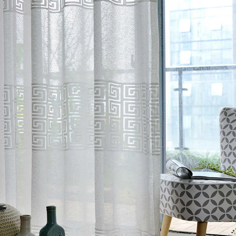 White Geometric Window Tulle Curtain for Living Room Modern Voile Sheer Curtain for Bedroom Blinds Liner Kitchen Single Panel 210913
